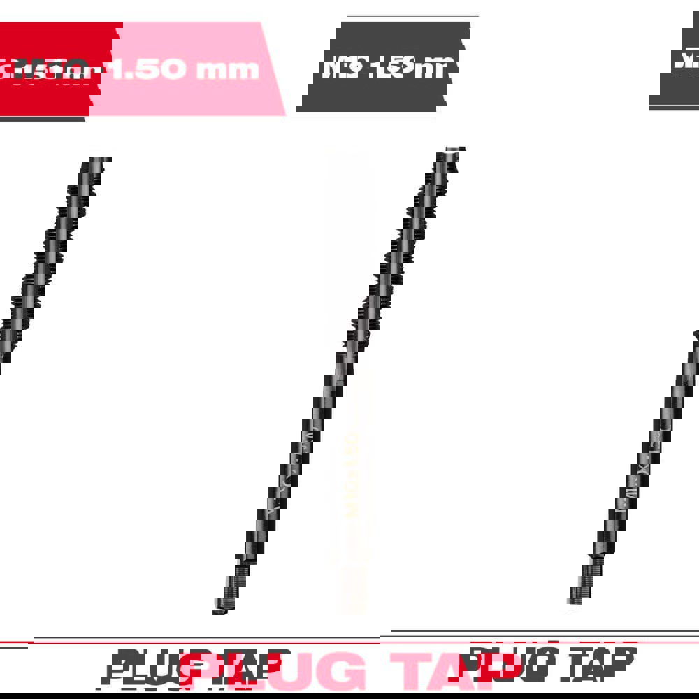 Straight Flute Taps; Tap Type: Straight Flute ; Thread Size (mm): M10x1.5 ; Chamfer: Plug ; Material: High-Carbon Steel ; Coating/Finish: Black Oxide ; Thread Direction: Right Hand